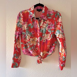Buttoned Tropical Floral Crop Top